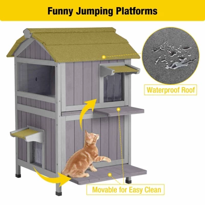Aivituvin Two Tier Wooden Cat House For Feral Cats-AIR94 3 Aivituvin Two Tier Wooden Cat House For Feral Cats-AIR94 - Image 3