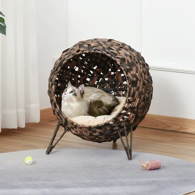 SKYONE Elevated Hand-Woven Water Hyacinth Cat House Condo With Soft Cushion, Natural, 20.5" 4 SKYONE Elevated Hand-Woven Water Hyacinth Cat House Condo With Soft Cushion, Natural, 20.5" - Image 4