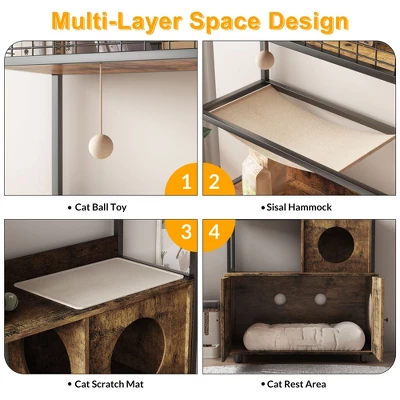 Litter Box Enclosures With Metal Frame, Indoor Tall Cat Litter Box Furniture Hidden With Storage Shelf, Retro Brown 2 Litter Box Enclosures With Metal Frame, Indoor Tall Cat Litter Box Furniture Hidden With Storage Shelf, Retro Brown - Image 2