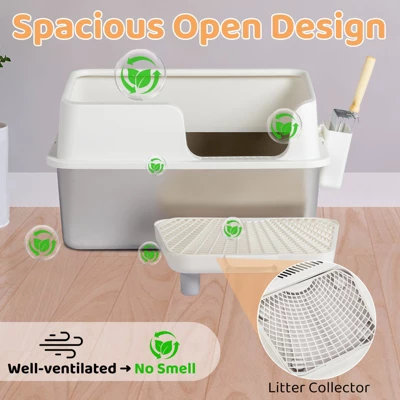 Phiestina Stainless Steel Cat Litter Box With Lid, Extra Large Pan With High Sides, Pedal Filter & Scoop, White 7 Phiestina Stainless Steel Cat Litter Box With Lid, Extra Large Pan With High Sides, Pedal Filter & Scoop, White - Image 7