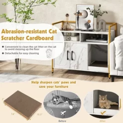 Tangkula Large Litter Box Enclosure Cat Wooden Storage Cabinet With 2 Doors Marble White -BlueBuffalo Sales Store GUEST 865b4ae1 4741 4567 ad92 f7551d948332