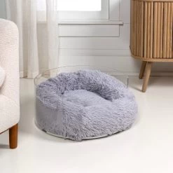 THE LICKER STORE Bette 20.75" X 20.75" Small/Medium Modern Lucite Calming Fluffy Donut Pet Bed With Washable Cover, Light Gray/Clear -BlueBuffalo Sales Store GUEST 86857724 1c30 4f1c 9fef 0d7e37cfb8ac