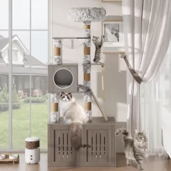 All-in-One Cat Furniture With Flush Nest，Cat Tree With Litter Box Enclosure，Space Capsule And Sisal Rope For Living Room, Grey -BlueBuffalo Sales Store GUEST 868776b2 7808 4640 9d81 f266dc2e83da