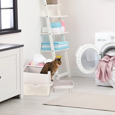 Phiestina Stainless Steel Cat Litter Box With Lid, Extra Large Pan With High Sides, Pedal Filter & Scoop, White 9 Phiestina Stainless Steel Cat Litter Box With Lid, Extra Large Pan With High Sides, Pedal Filter & Scoop, White - Image 9