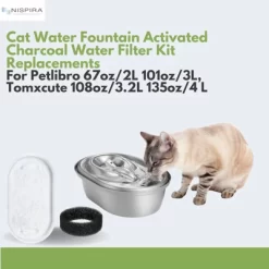 NISPIRA PLWF003 PLWF006 Stainless Steel Cat Water Fountain Activated Charcoal Water Filter Kit Replacements With Spongies For Petlibro. 6 Packs