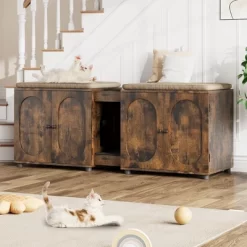 Cat Litter Box Enclosure, 55.1" Large Double Litter Box Furniture For 2 Cats, Hidden Cat Litter Cabinet With Rattan Doors & Litter Pad -BlueBuffalo Sales Store GUEST 872059fb 581e 45ef 970d bc48b591ee21