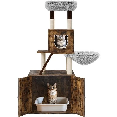 59-Inch Tall Modern Cat Tree With Hidden Litter Box Enclosure – 2-in-1 Cat Tower With Wood House, Scratching Posts, Caves & Washable Cushions 6 59-Inch Tall Modern Cat Tree With Hidden Litter Box Enclosure – 2-in-1 Cat Tower With Wood House, Scratching Posts, Caves & Washable Cushions - Image 6