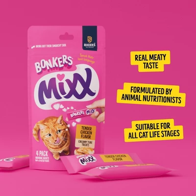 Bonkers Mixx Puree Chicken Flavor Cat Treats - 0.121lb/4ct 3 Bonkers Mixx Puree Chicken Flavor Cat Treats - 0.121lb/4ct - Image 3