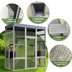 ORRD 62.6" Gray Wooden Outdoor Catio With Waterproof Roof, Secure Pet Enclosure With Houses & Rust-Proof Wire -BlueBuffalo Sales Store GUEST 87814d76 b060 49e9 a30f 0ab640c617a7