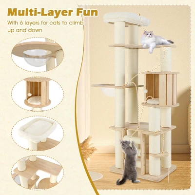 Tangkula 71" Tall Cat Tree W/Cozy Perch Condo Space Capsule 4.6" Scratching Posts 3 Tangkula 71" Tall Cat Tree W/Cozy Perch Condo Space Capsule 4.6" Scratching Posts - Image 3