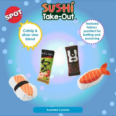 Spot Sushi Take-out Plush Catnip & Silverine Blend Cat Toy - 2 Pack Assorted Colors 1 Spot Sushi Take-out Plush Catnip & Silverine Blend Cat Toy - 2 Pack Assorted Colors