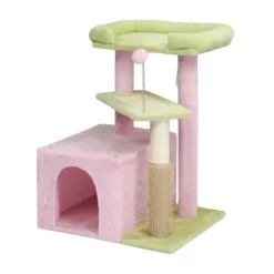 Angel Sar 27.5'' Cat Tree With Condo & Scratching Post, Multi-Level Cat Tower With Pad, Padded Bed For Kittens And Indoor Cats, Pink