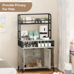 Hidden Cat Litter Box Enclosure Furniture With Shelf Storage And 2 Doors
