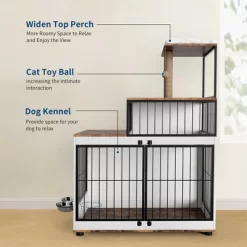 Multi-Functional Dog Crate Furniture - Cat Scratching Post, Resting Platform, Rotating Food Bowl, 2 In 1 Wood & Metal Pet Kennel Cage For Homes -BlueBuffalo Sales Store GUEST 88eab183 d742 43f2 8e91 bf201398278f