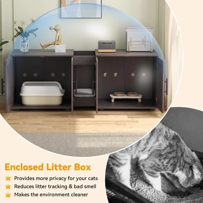 55" Litter Box Enclosure Furniture For 2 Cats,TV Stand/Cabinet Storage Grooves For Living Room 2 55" Litter Box Enclosure Furniture For 2 Cats,TV Stand/Cabinet Storage Grooves For Living Room - Image 2