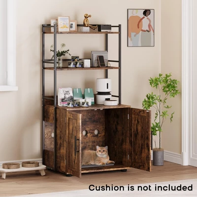 2-in-1 Cat Litter Box Enclosure With 3 Shelves And Door 3 2-in-1 Cat Litter Box Enclosure With 3 Shelves And Door - Image 3