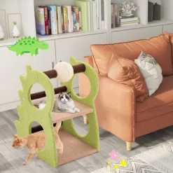Costway 2-Tier Dinosaur Cat Tree Tower With Rotating Scratching Sisal Ball Climbing Rods
