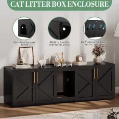 Cat Litter Box Enclosure For 2 Cats, Wooden Hidden Double Litter Box Enclosure Furniture With Soft Cushion Modern Wooden For Cat Washroom -BlueBuffalo Sales Store GUEST 892b0c6e 54e0 4d63 b639 71badac543c6
