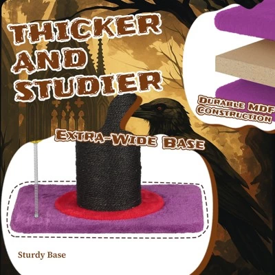 Angel Sar Wizard Hat Cat Scratching Post With Spring Ball Toy, Halloween Spooky Cat Scratcher For Indoor Cats, Purple 5 Angel Sar Wizard Hat Cat Scratching Post With Spring Ball Toy, Halloween Spooky Cat Scratcher For Indoor Cats, Purple - Image 5