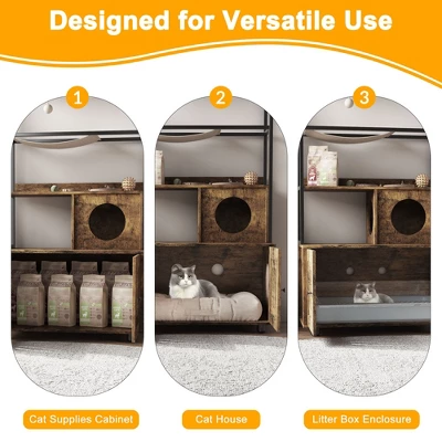 Litter Box Enclosures With Metal Frame, Indoor Tall Cat Litter Box Furniture Hidden With Storage Shelf, Retro Brown 3 Litter Box Enclosures With Metal Frame, Indoor Tall Cat Litter Box Furniture Hidden With Storage Shelf, Retro Brown - Image 3