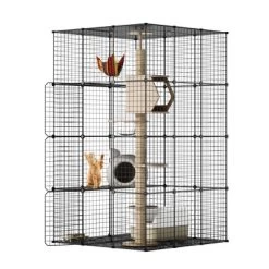 Sandinrayli Metal Indoor Cat House Cat Cage Playpen, Black