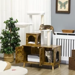 ONWITH Cat Tree With Litter Box Enclosure, 2-in-1 Cat Tower Litter Box Furniture Indoor