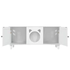 Ridstar 47.2 In. W Modern Wooden Cat Litter Box Storage Cabinet With Sisal Cat Scratching Board And Storage Function-Off-White