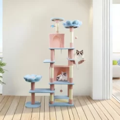 KTMBDW Cat Tree With Toy, Cat Tower Condo For Indoor Cats, Cat House With Padded Plush Perch, Cozy Hammock And Sisal Scratching Posts