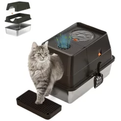 XL Cat Litter Box With Plastic Top & Stainless Steel Base, Covered Litter Box With Flip Lid, Dog Proof Design With Removable Cover & Scooper -BlueBuffalo Sales Store GUEST 8e77020e 6eca 4dc4 b44b dd89b77f3868