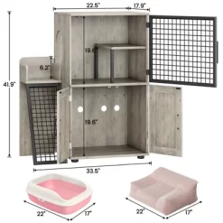 Cat Litter Box Enclosure Furniture, Hidden Double Litter Box Cabinet With Ladder, Entertaining Platform & Washroom Indoor