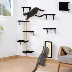 Kumasinova 5PCS Modern Cat Tree With Floating Shelves,Wall-Mounted Cat Tower With Scratching Post,Cat Tree Tower With Perches & Condo For Indoor,Black -BlueBuffalo Sales Store GUEST 8f03637d a896 47d4 9700 960001bdf837