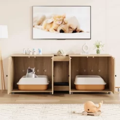 Cat Litter Box Enclosure, 55.1" Large Double Litter Box Furniture For 2 Cats, Hidden Cat Litter Cabinet With Rattan Doors & Litter Pad -BlueBuffalo Sales Store GUEST 8f055171 4289 48d2 9e26 0f45a28293c4