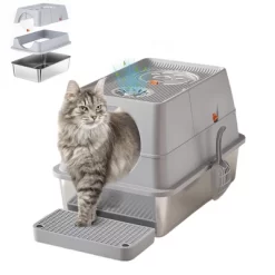 XL Cat Litter Box With Plastic Top & Stainless Steel Base, Covered Litter Box With Flip Lid, Dog Proof Design With Removable Cover & Scooper -BlueBuffalo Sales Store GUEST 902dce78 b46d 4fa3 969f df7c945ba04d