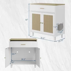 Cat Litter Box Enclosure Furniture, Wooden Cat House With Scratching Board Doors And Storage Drawer