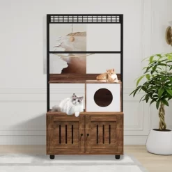 60'' Large Litter Box Enclosure With Storage Shelf, Hidden Litter Box Furniture With Condo, Hammock, Scratching Mat And Playing Ball -BlueBuffalo Sales Store GUEST 90d0afb0 478d 4784 b77b f712eeb0a357 1