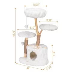 FURNIinspire Pet Tower Modern Cat Tree, Natural Branch Cat Tower, Luxury Cat Condo, Indoor Cat Furniture, Kitten Cat Gift, White, 34"*17.72"*41.73"
