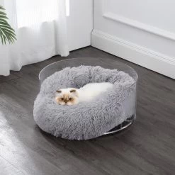 THE LICKER STORE Bette 20.75" X 20.75" Small/Medium Modern Lucite Calming Fluffy Donut Pet Bed With Washable Cover, Light Gray/Clear -BlueBuffalo Sales Store GUEST 91ced6be 00cf 4305 ae34 a942b4d58fcb