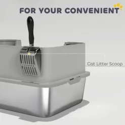 PawHut Stainless Steel Litter Box With High Sides, Extra Large Metal Cat Litter Box With Scoop, Pedal, Gray -BlueBuffalo Sales Store GUEST 92815c50 f513 4e4b 9063 3ec722c567a2