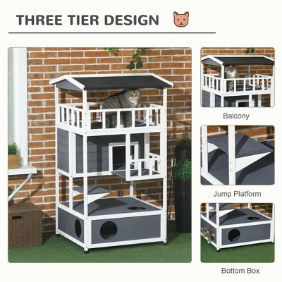 Akoasm Wooden Cat Shelter & House With Asphalt Roof, Escape Doors And Jumping Platform-Gray 10 Akoasm Wooden Cat Shelter & House With Asphalt Roof, Escape Doors And Jumping Platform-Gray - Image 10