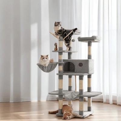 64.6 Inches Large Cat Tree Tower, Tall Cat Activity Center With Hammock, Basket, And Removable Fur Ball Sticks, Cat Condo Cat Houses For Indoor Cats 1 64.6 Inches Large Cat Tree Tower, Tall Cat Activity Center With Hammock, Basket, And Removable Fur Ball Sticks, Cat Condo Cat Houses For Indoor Cats