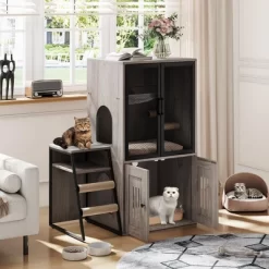 Cat Litter Box Enclosure - Double Layer Cat House Withenclosed Litter Box Below & Lounging Hammock Above, Includes Scratching Posts And Ladder -BlueBuffalo Sales Store GUEST 9398a08b 6cc6 4577 b199 44ce5aa832b4