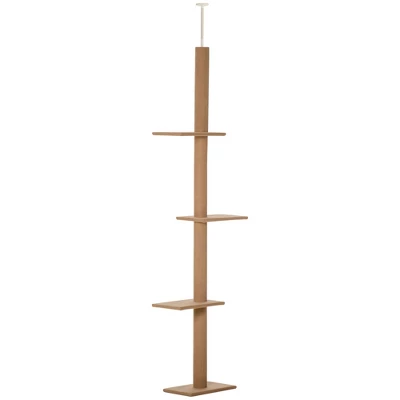 YOOCOZZ PawHut Floor-to-Ceiling Cat Climbing Tower With Sisal-Covered Scratching Posts, Activity Center For Kittens Cat Tower Furniture-Brown 1 YOOCOZZ PawHut Floor-to-Ceiling Cat Climbing Tower With Sisal-Covered Scratching Posts, Activity Center For Kittens Cat Tower Furniture-Brown