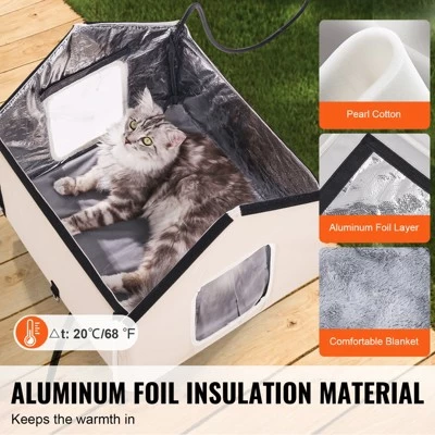 VEVOR Elevated Heated Cat House, Outdoor Kitty Shelter With Adjustable Temperature And Timer, 600D Oxford Cloth Foldable Cat Shelter, Brown (Middle) 3 VEVOR Elevated Heated Cat House, Outdoor Kitty Shelter With Adjustable Temperature And Timer, 600D Oxford Cloth Foldable Cat Shelter, Brown (Middle) - Image 3