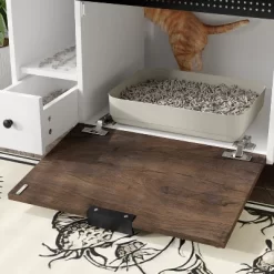 ModernLuxe Hidden Cat Litter Box Enclosure Furniture, Indoor Cat House End Table With 2 Drawers & Door, White+Brown (Fits Large Cats 41-70 Lbs) -BlueBuffalo Sales Store GUEST 949e70a0 6b6a 4683 849d 6df87c37a196