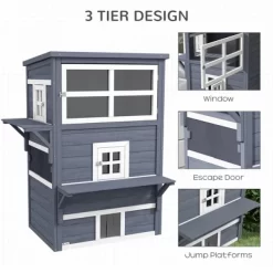 Gulches PawHut 3-Story Cat House Feral Cat Shelter, Outdoor Kitten Condo Jumping Platforms, Dark Gray -BlueBuffalo Sales Store GUEST 94af57d1 46e0 4a6c b0b5 1fc4b7bbfd96