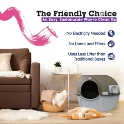 Omega Paw Roll 'n Clean Self Cleaning Cat Litter Box With Removable Pull-Out Tray For Small To Medium Kitten And Cats, Regular Size , Taupe