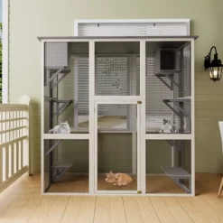 ORRD Gray Wooden Outdoor Cat House With Asphalt Roof, 6 Platforms & 2 Resting Boxes, Apartment-Style Cat Shelter For Balcony Or Patio -BlueBuffalo Sales Store GUEST 950f0684 7988 4ca4 a56e 9da5bd5dbdeb