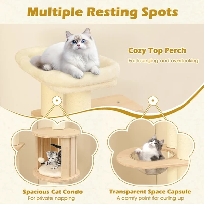 Tangkula 71" Tall Cat Tree W/Cozy Perch Condo Space Capsule 4.6" Scratching Posts 4 Tangkula 71" Tall Cat Tree W/Cozy Perch Condo Space Capsule 4.6" Scratching Posts - Image 4