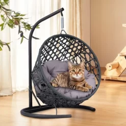 Cat Swing Bed With Stand & Cushion, Cat Egg Chair With Rattan Wicker Appearance, Indoor Hanging Swinging Cat Bed -BlueBuffalo Sales Store GUEST 959b0fda 2919 429e be2c 7fa767ba713b 1