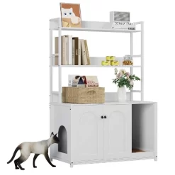 Cat Litter Box Enclosure With 2 Storage Shelves, Hidden Cat Furniture Cabinet With Double Doors, Scratch Pad, Indoor Cat House & Bookshelf Design -BlueBuffalo Sales Store GUEST 95b6b7cc 3284 4ef5 9fb1 c787802ac5b6